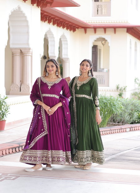 KA 1215 Vichitra Silk Embroiderey Work Gown With Dupatta Wholesale Market In Surat
